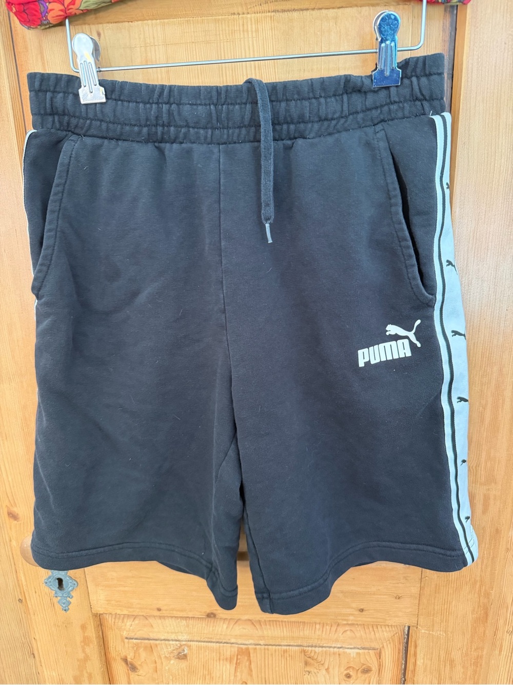 Puma Black Athletic Shorts with White Side Stripe Sz Medium - Picture 2 of 8